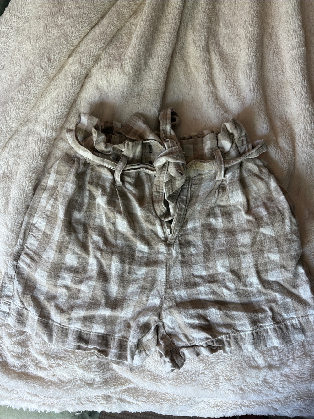 Light Brown gingham Paperbag Waist Shorts